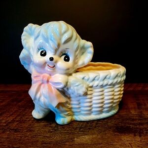 Kitsch Ceramic Animal Planter Baby Blue White Bear Dog